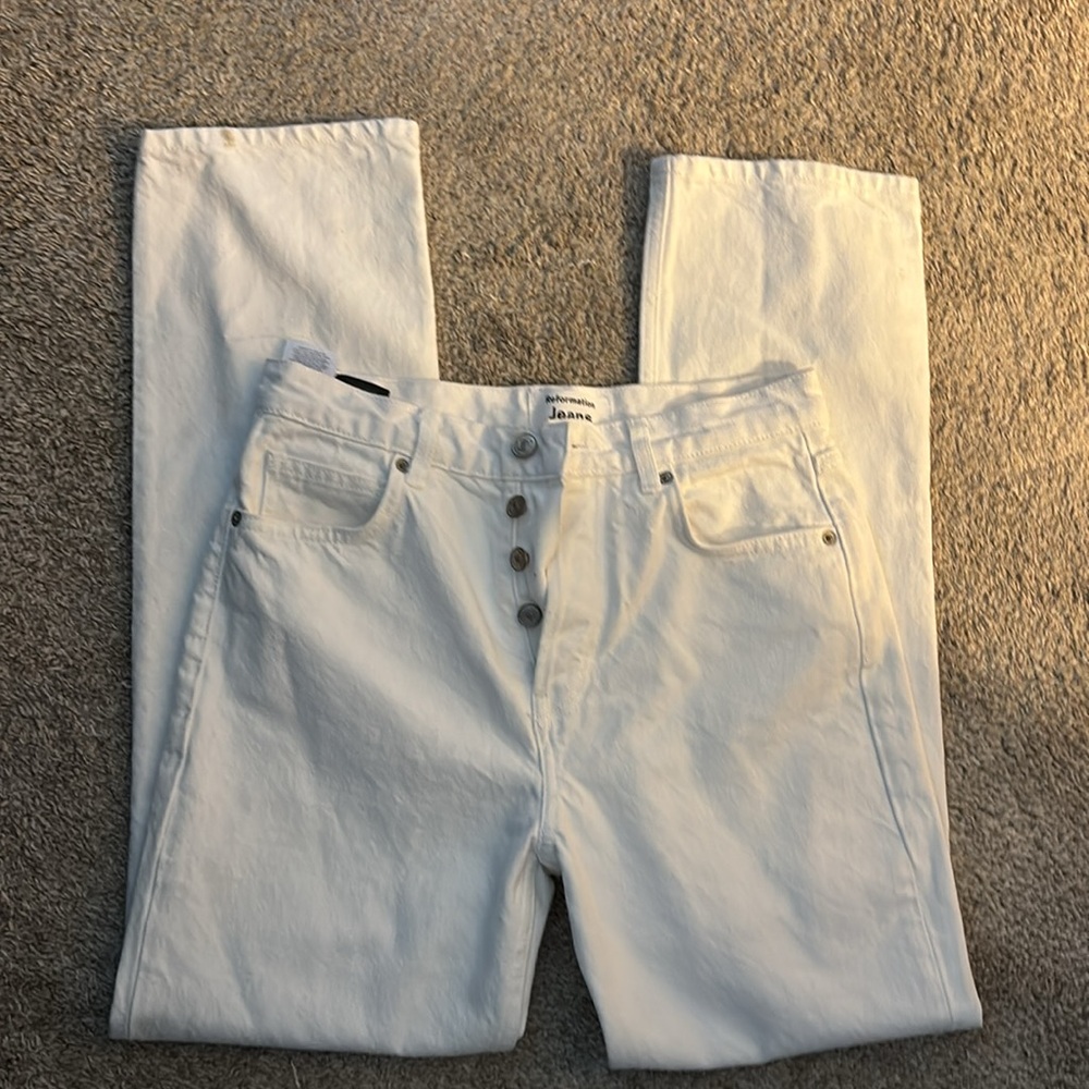 Reformation High-Rise Button-Fly Jeans in White